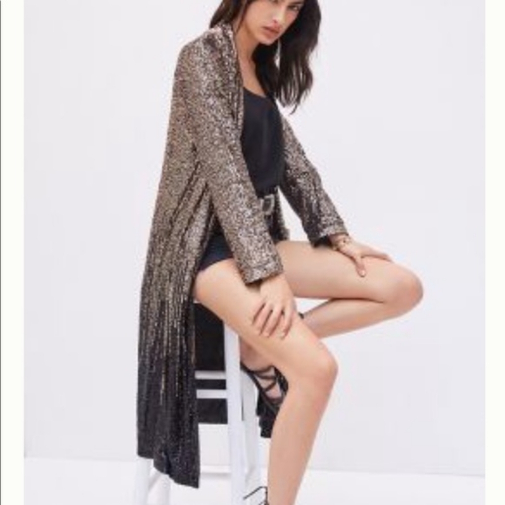 Dulcinea Sequined Duster Jacket in Rose Black Ombre - Picture 8 of 14